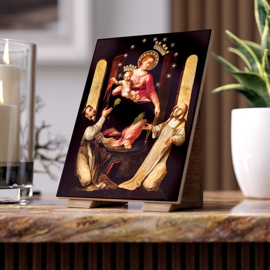 Virgin of the Rosary of Pompei - Beata Vergine del Santo Rosario di Pompei Ceramic Icon Tile Size 6"x8"