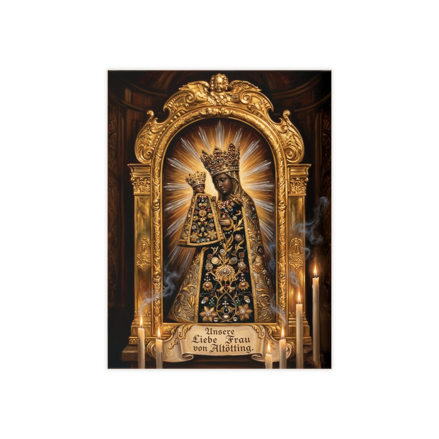 "Unsere Liebe Frau von Altötting" Black Madonna Decorative Ceramic Icon Tile (6×8 inches) Our Dear Lady of Altötting