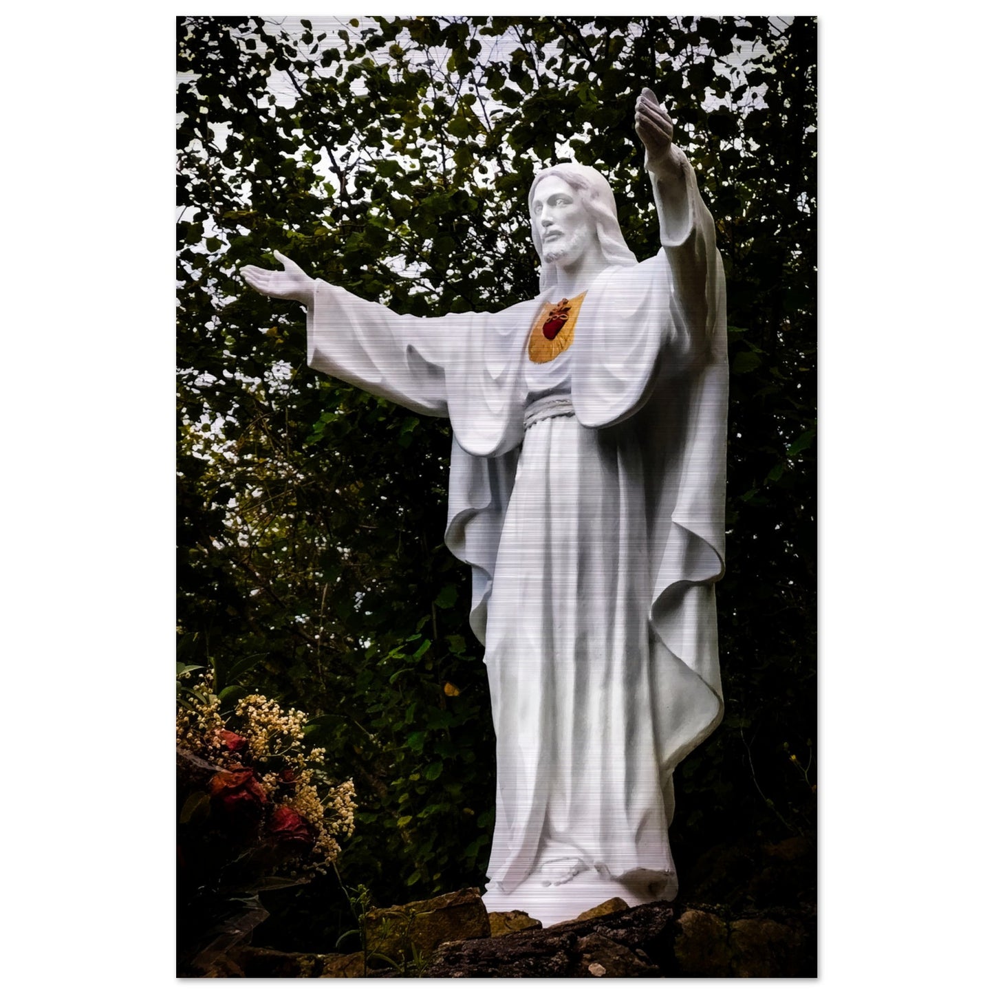 The Sacred Heart in Garabandal Brushed Aluminum Print