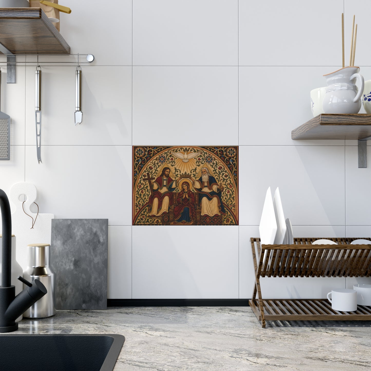 The Coronation of the Blessed Virgin Mary Sacred Ceramic Icon Tile (8x6 inches) Our Lady Virgin Mary