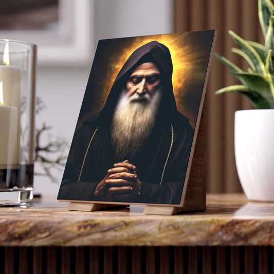 St Charbel, heart full of compassion Ceramic Icon Tile Size 6" × 8"