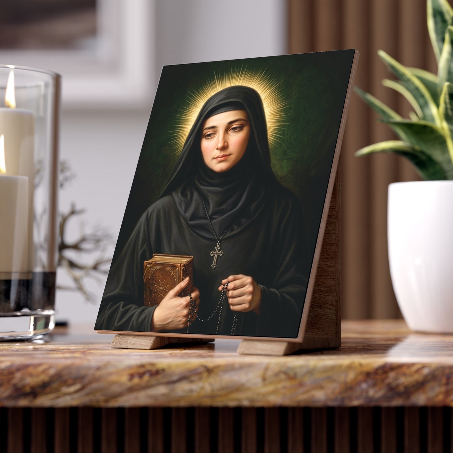 St Rafqa Icon - Traditional Image on Ceramic Tile (6×8) Maronite Catholic Saint Nun from Lebanon Classic Devotion
