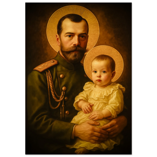 Pearl Print - Saint Emperor Nicholas II and his son, Tsarevich Alexei Nikolaevich Romanov Icons