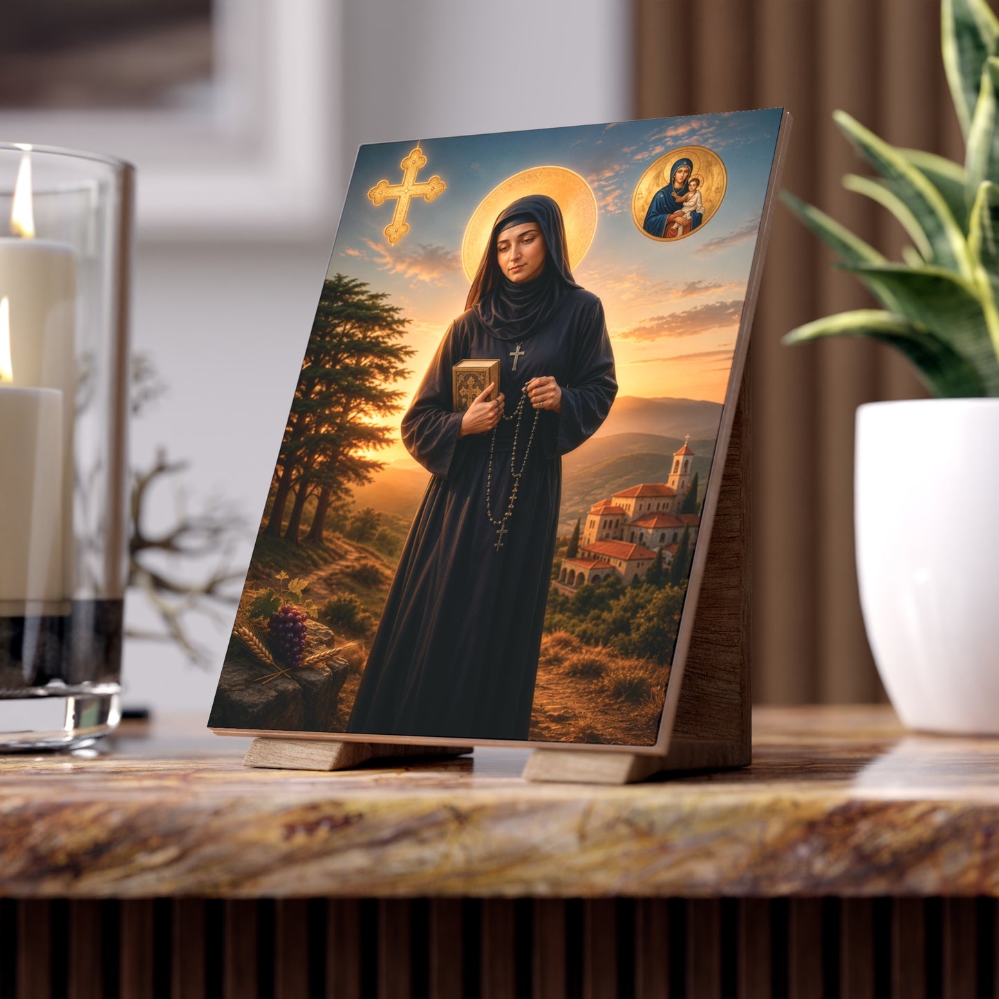 Saint Rafka Ceramic Devotional Tile (6×8 inches)