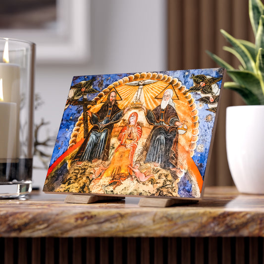 Coronation of Our Lady Fresco in Deir Qannoubine Maronite Monastery Church in the Qadisha (Kadisha) Holy Valley in Nortern Lebanon Ceramic Icon Tile Size 8" x 6"