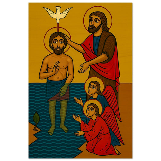 Pearl Print - Theophany; Jesus Christ's baptism in the Jordan River by John the Baptist - Icon