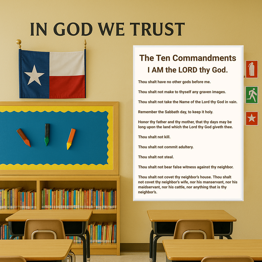 Framed Poster Ten Commandments Classroom - Texas S.B. 10 Compliant - Classic Semi-Glossy Paper Wooden