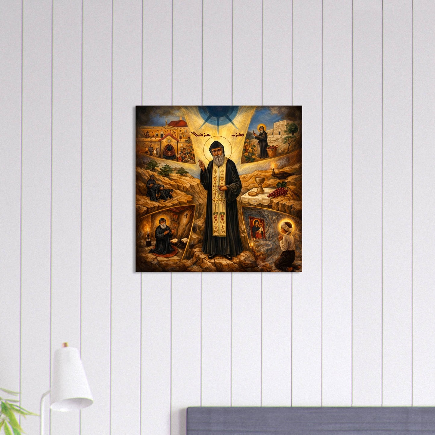 Saint Charbel Makhlouf – Life of Holiness Icon | Maronite Saint Story Icon on Plaque