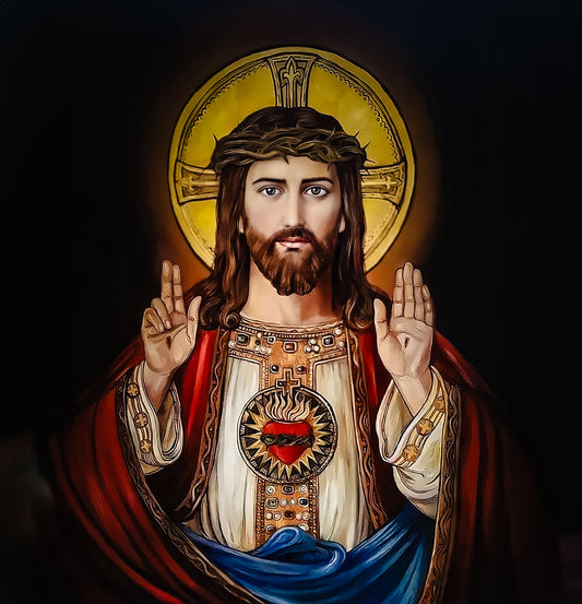 Pearl Print - Sacred Heart of Jesus Icon - Rustic 10mm & 20mm Birch Print