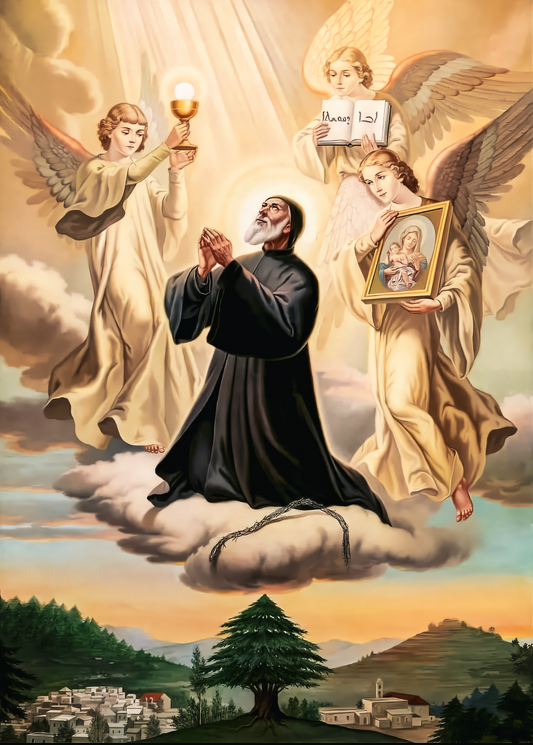 St. Charbel’s life centered on the Eucharist Brushed Aluminum Icon