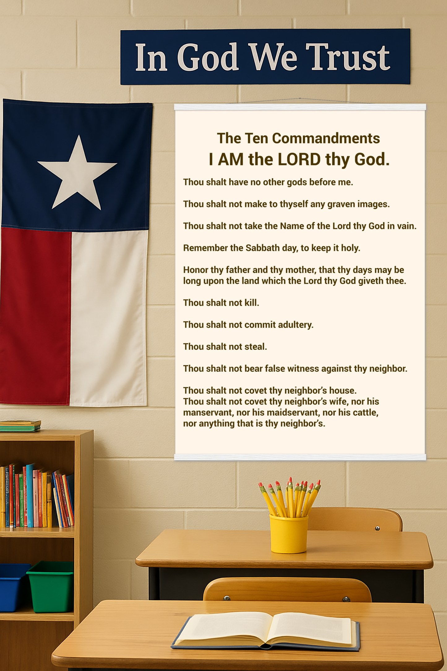 10 Commandments Classic Matte Paper Poster with Hanger Texas SB10 Compliant for school classroom. Arkansas and Louisiana