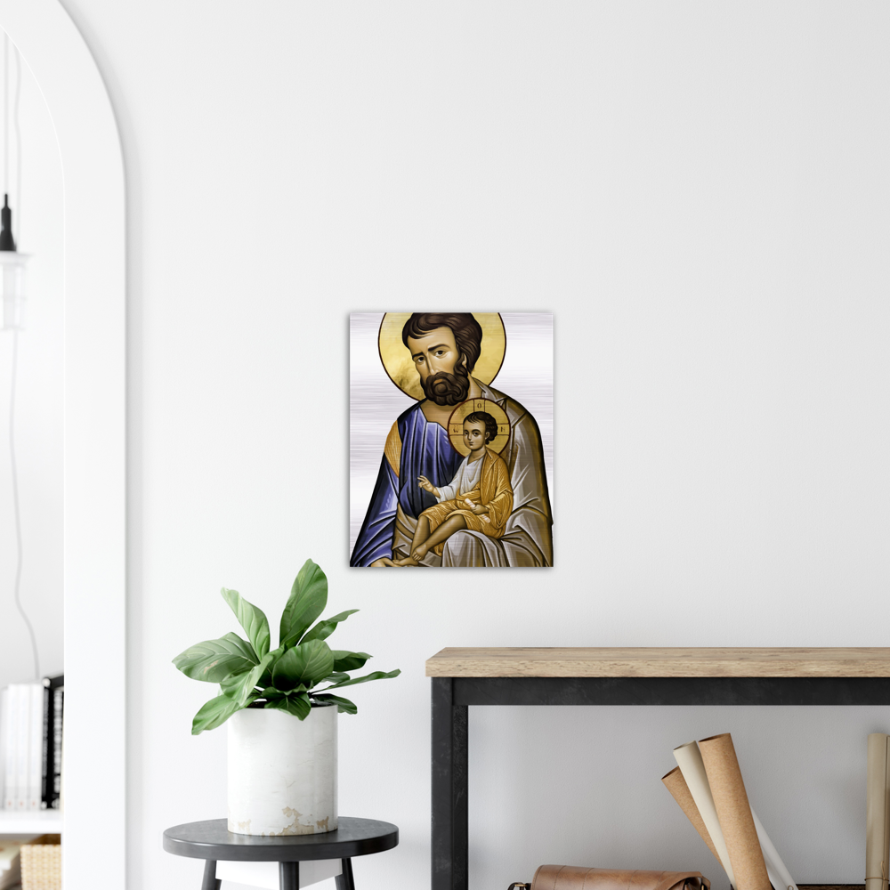 Saint Joseph and Divine Child - Brushed #Aluminum #Icon #MetallicICon #AluminumIcon