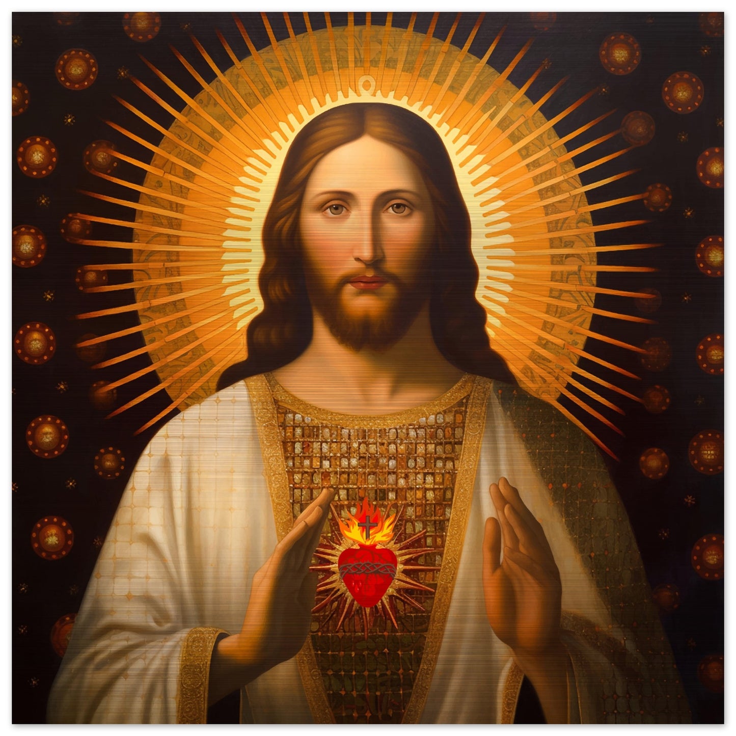 Dear Sacred Heart of Jesus Icon Brushed Aluminum Print