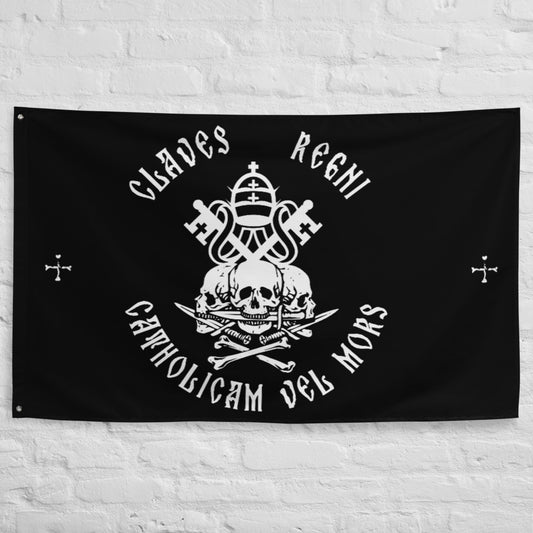 CLAVES REGNI CATHOLICAM VEL MORS - Flag The keys of the Kingdom - Catholic or death  - 34½ x 56 inches (87.6x142.2 cm)