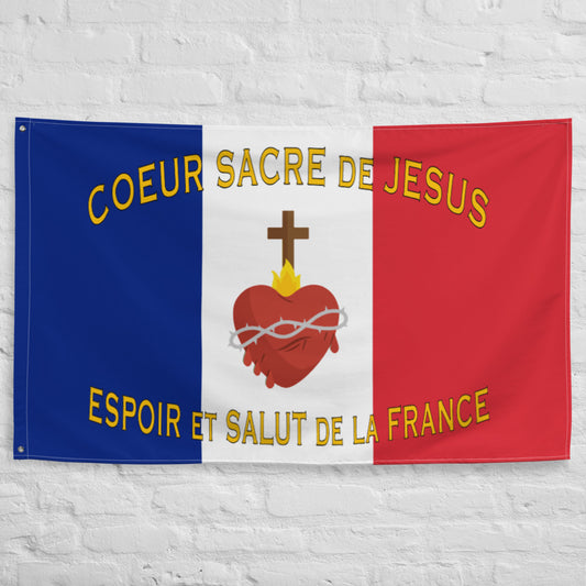 Sacred Heart of Jesus, hope and salvation of France!  Flag ✠ 34½ x 56 inches (87.6x142.2 cm)