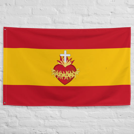 Flag of Spain with the Sacred Heart of Jesus  Flag  - 34½ x 56 inches (87.6x142.2 cm)