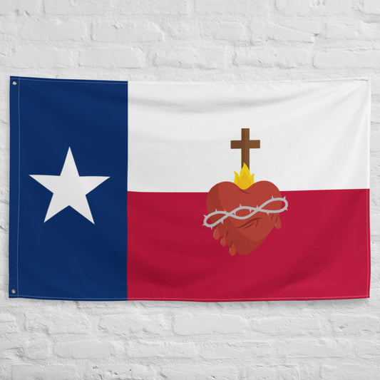 Flag of Texas with the Sacred Heart of Jesus  Flag  - 34½ x 56 inches (87.6x142.2 cm)