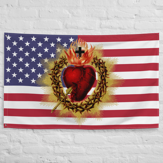 USA Sacred Heart American Flag horizontal ✠ 34½ x 56 inches (87.6x142.2 cm)
