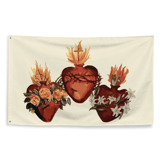 Three Hearts - Jesus Mary and Joseph #JMJ #Flag horizontal ✠ 34½ x 56 inches (87.6x142.2 cm)