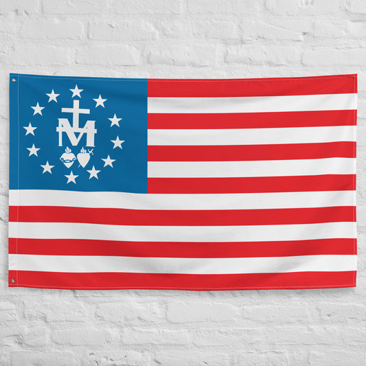 Catholic Betsy Ross Flag with Marian Cross of Our Lady Virgin Mary - 34½ x 56 inches (87.6x142.2 cm)