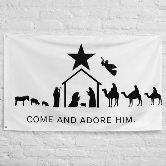 Nativity Come and Adore Him #GonzalesFlag Flag  Christmas  - 34½ x 56 inches (87.6x142.2 cm)
