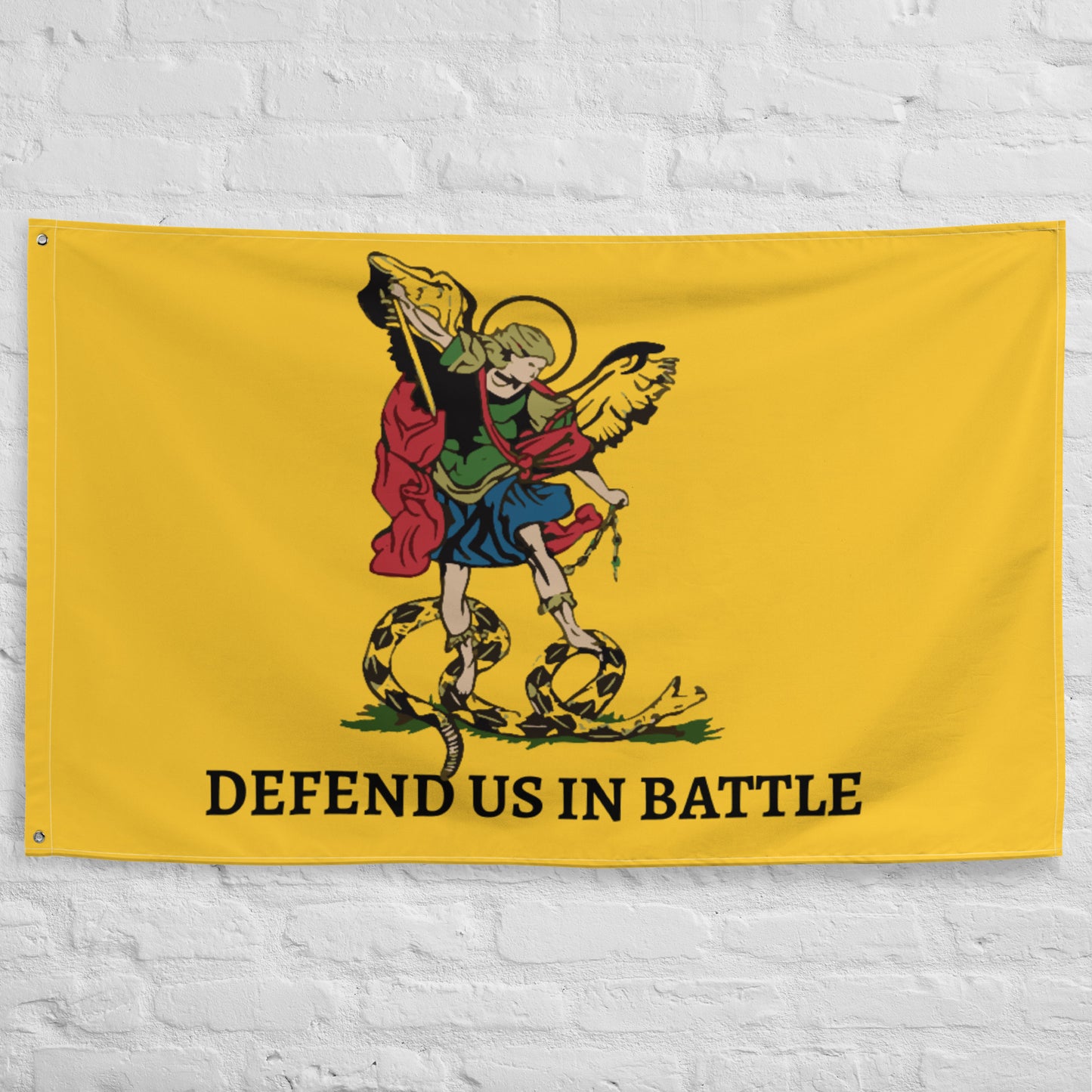 Holy Michael, the Archangel, defend us in battle.  Flag - Gadsden flag - Catholic Flag  - 34½ x 56 inches (87.6x142.2 cm)