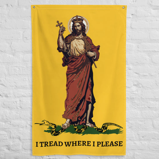 Christ Our King - I TREAD WHERE I PLEASE  Flag Vertical Gadsden Flag Christian  Jesus King our Lord  - 34½ x 56 inches (87.6x142.2 cm)