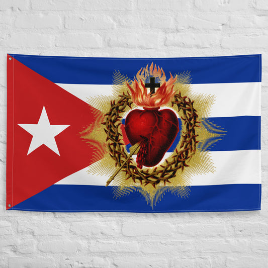 CUBA Sacred Heart Cuban Flag - horizontal  - 34½ x 56 inches (87.6x142.2 cm)