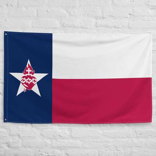 Texas State Flag With Sacred Heart of Jesus Christ Republic of Tejas Catholic ✠ 34½ x 56 inches (87.6x142.2 cm)