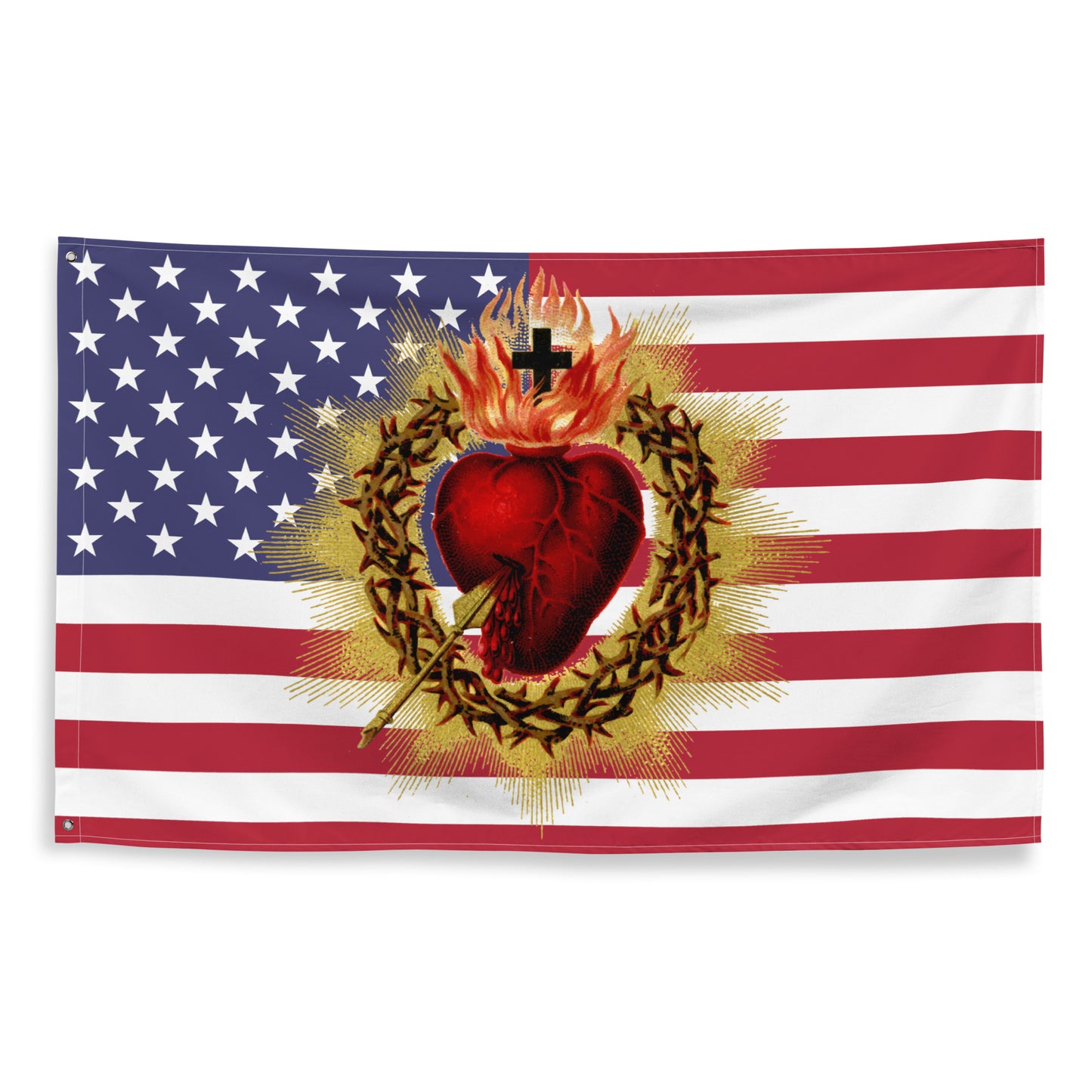 USA Sacred Heart American Flag horizontal ✠ 34½ x 56 inches (87.6x142.2 cm)