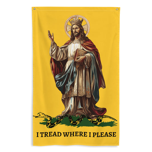 Christ Our King - I TREAD WHERE I PLEASE  Flag Vertical Gadsden Flag Christian  Jesus King our Lord  - 34½ x 56 inches (87.6x142.2 cm)