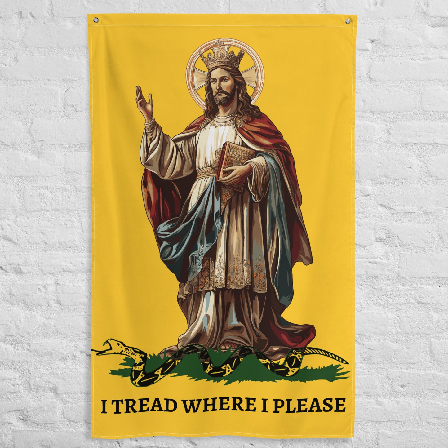 Christ Our King - I TREAD WHERE I PLEASE  Flag Vertical Gadsden Flag Christian  Jesus King our Lord  - 34½ x 56 inches (87.6x142.2 cm)