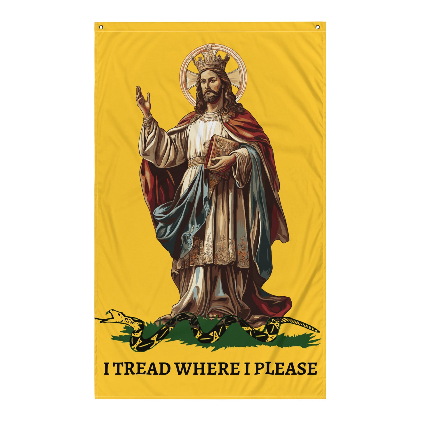 Christ Our King - I TREAD WHERE I PLEASE  Flag Vertical Gadsden Flag Christian  Jesus King our Lord  - 34½ x 56 inches (87.6x142.2 cm)