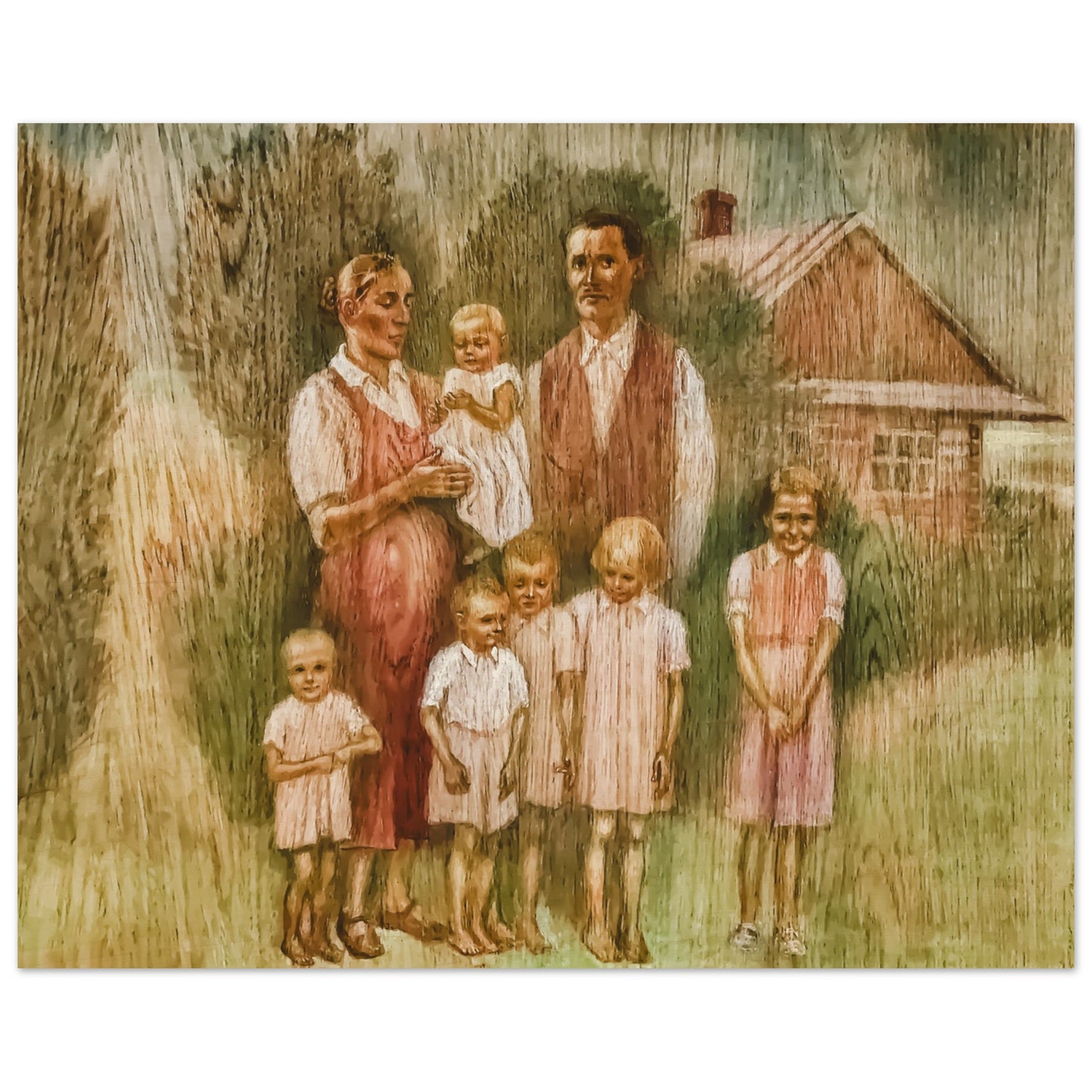 Family Ulma Samaritans from Markowa Wood Prints ikona Rodzina Ulmów