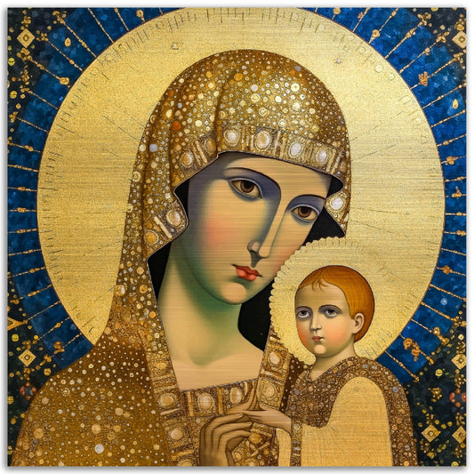 Our Lady of Kazan Brushed Aluminum Icon