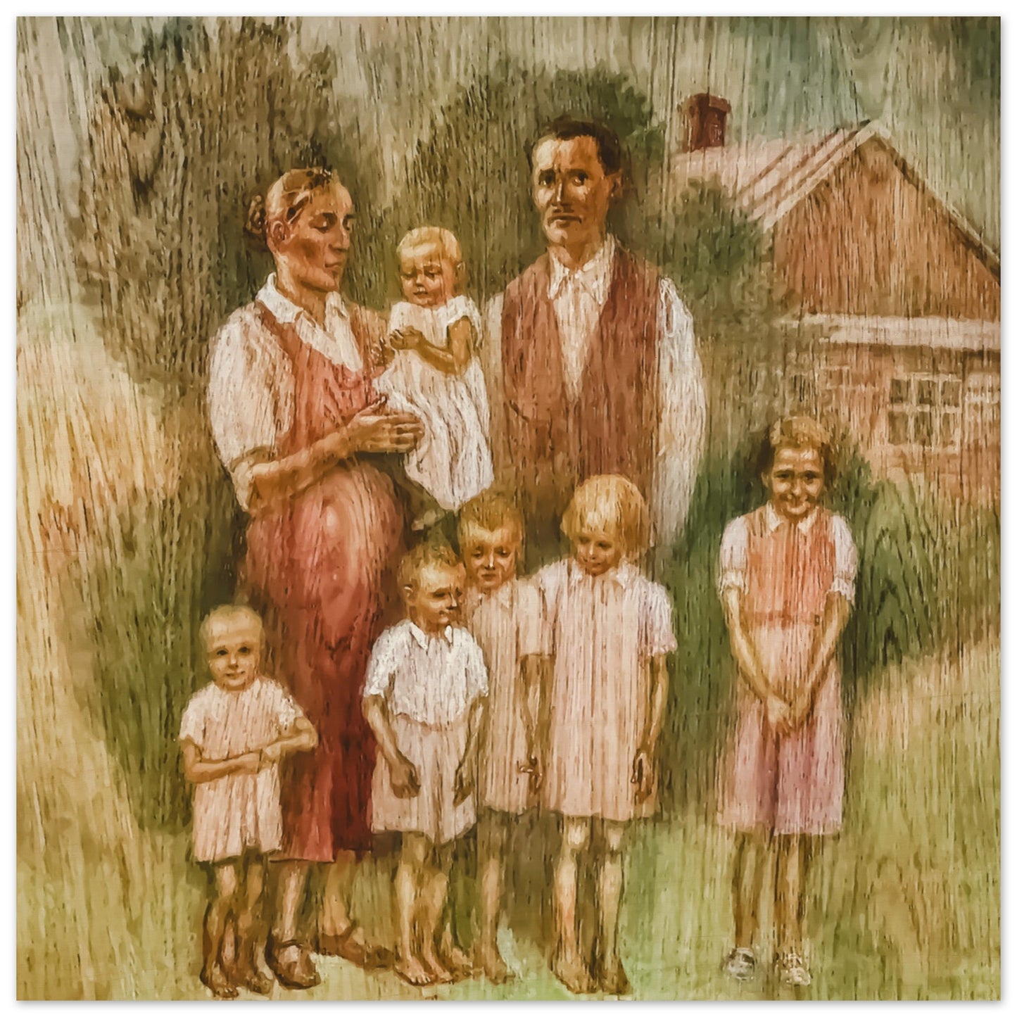 Family Ulma Samaritans from Markowa Wood Prints ikona Rodzina Ulmów