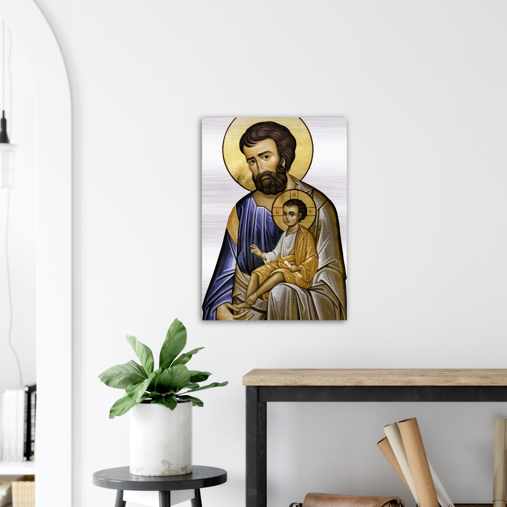 Saint Joseph and Divine Child - Brushed #Aluminum #Icon #MetallicICon #AluminumIcon