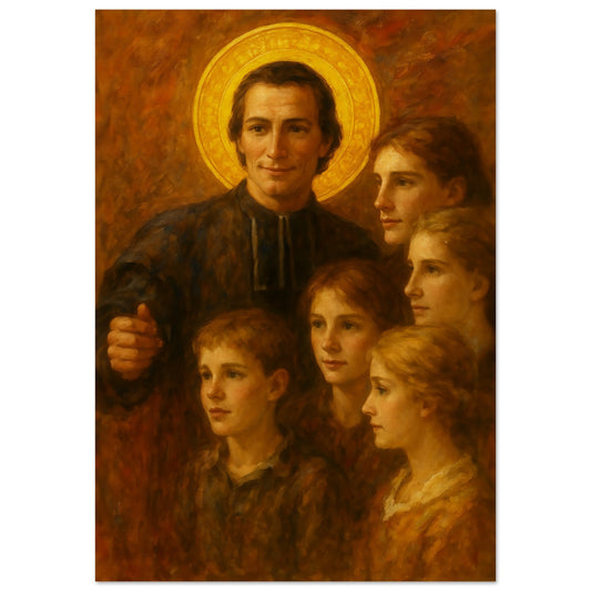 Pearl Print - Ad Jesum per Mariam - St. Marcellin Champagnat with Marist students - Icon