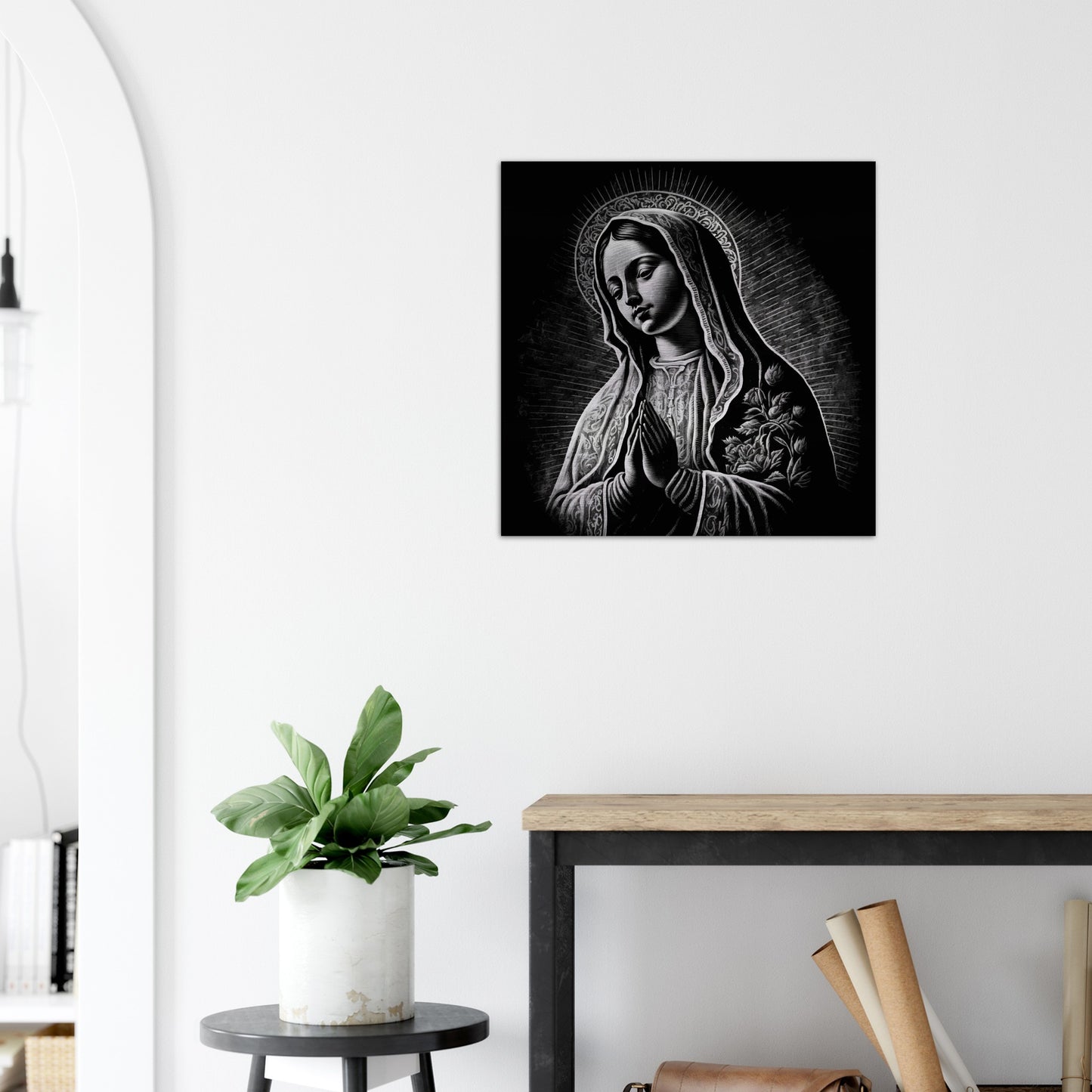 Virgin of Guadalupe, Mother of the Americas + Brushed Aluminum Icon