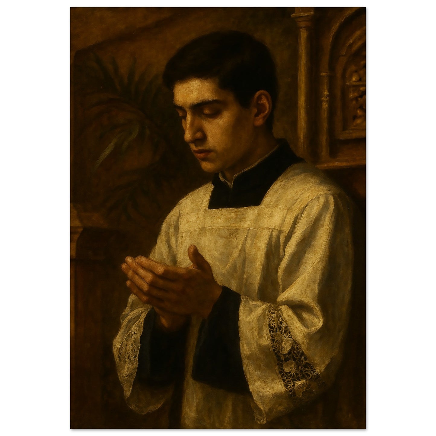 Pearl Print - Altar Server in Prayer Baroque Portrait - Traditional Latin Mass Print