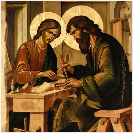 Pearl Print - Our Lord Jesus Christ and St Joseph Working icon - Silk paper print (10 copies)
