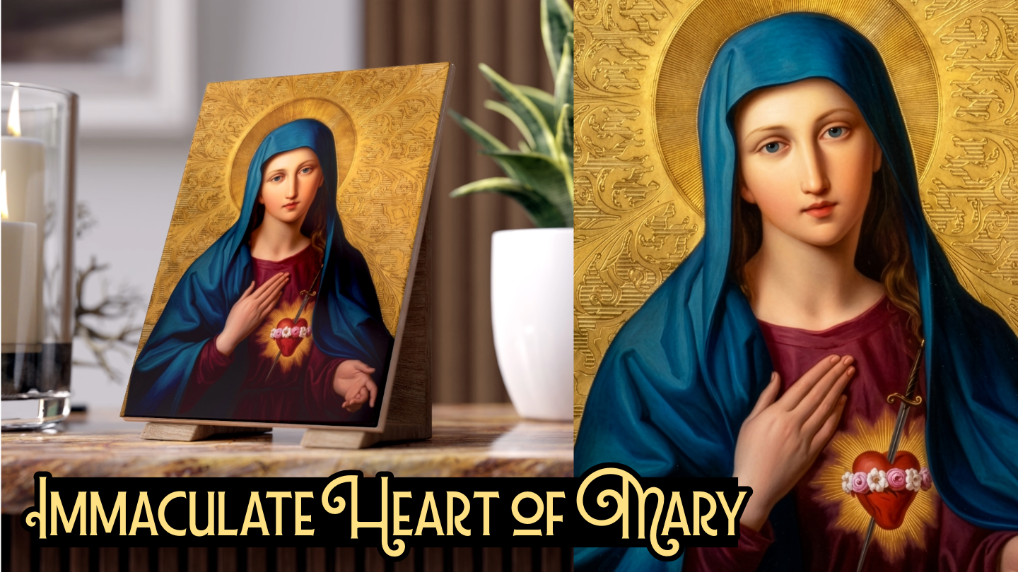 Immaculate Heart of Mary Ceramic Devotional Tile – Sacred Art by Leopold Kupelwieser (6×8 inches) Vienna Austria