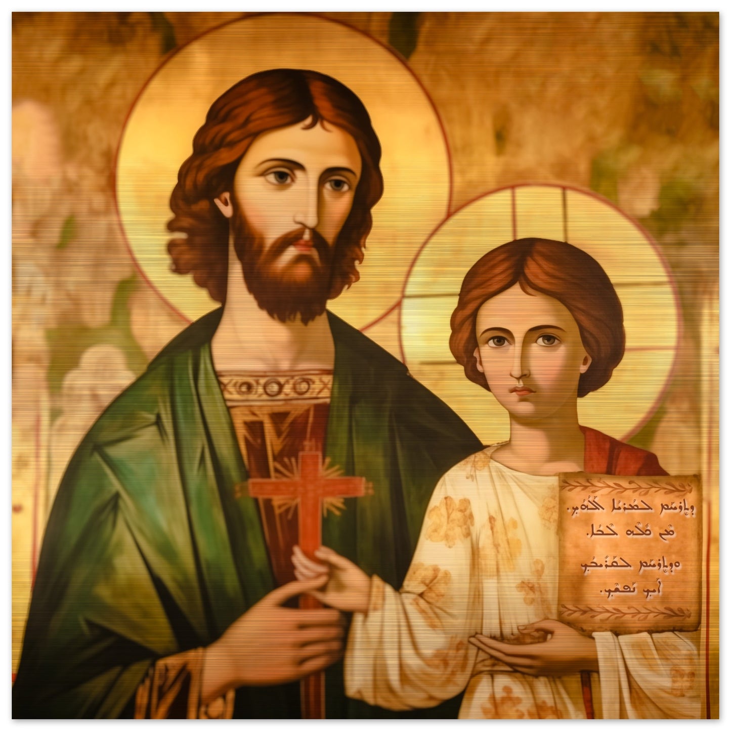 Adolescent Jesus Christ with St Joseph Icon - Greatest Commandment Brushed Aluminum