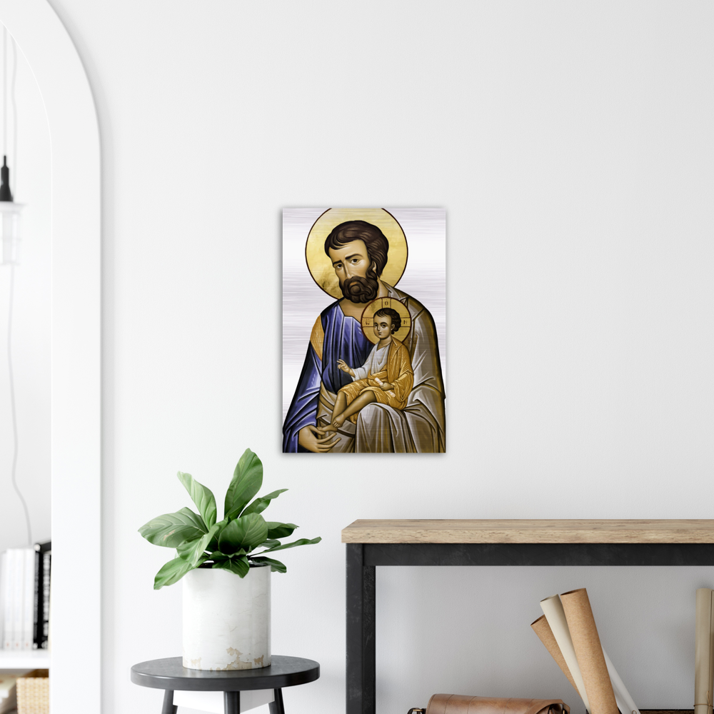 Saint Joseph and Divine Child - Brushed #Aluminum #Icon #MetallicICon #AluminumIcon