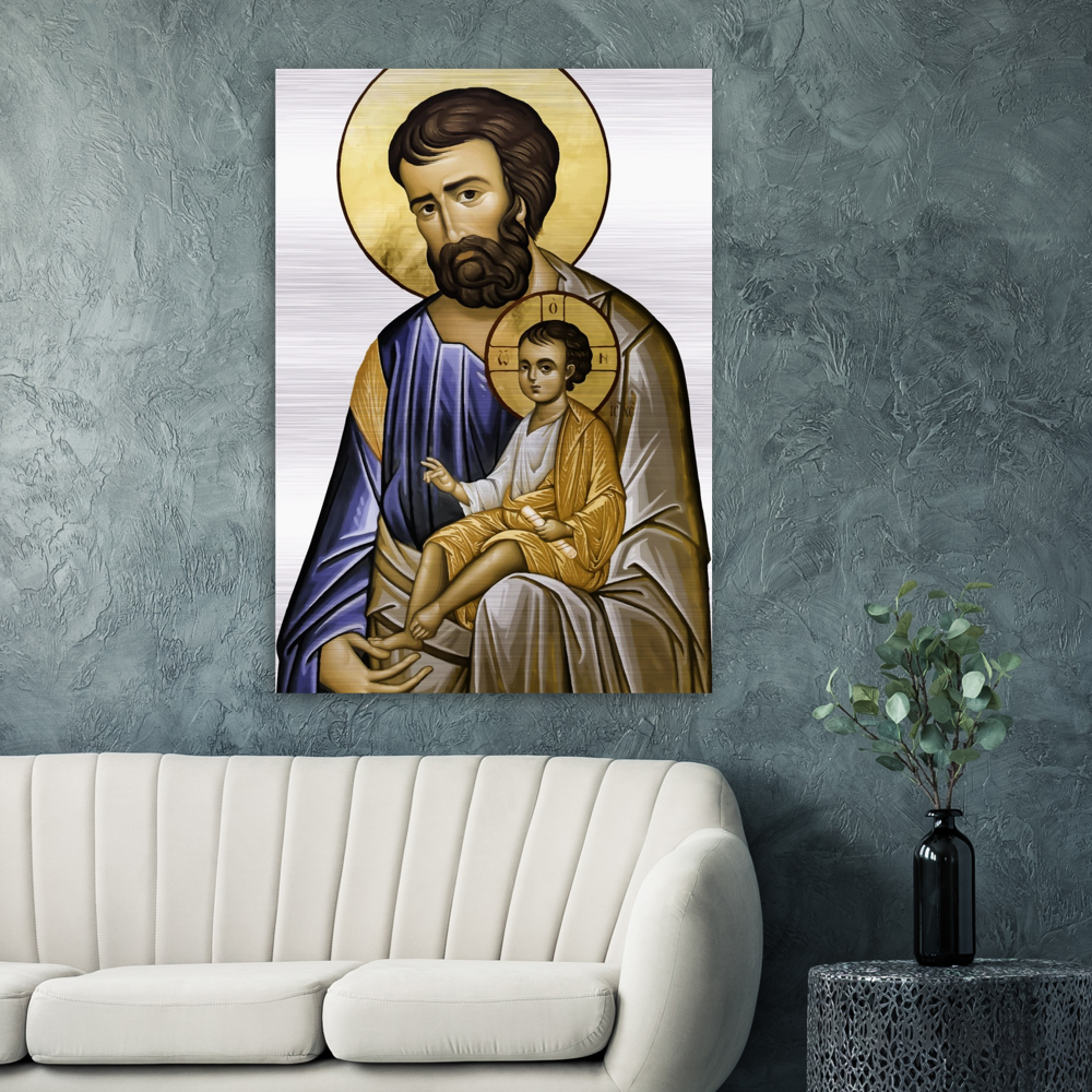 St Joseph and Divine Child - Brushed Aluminum Print