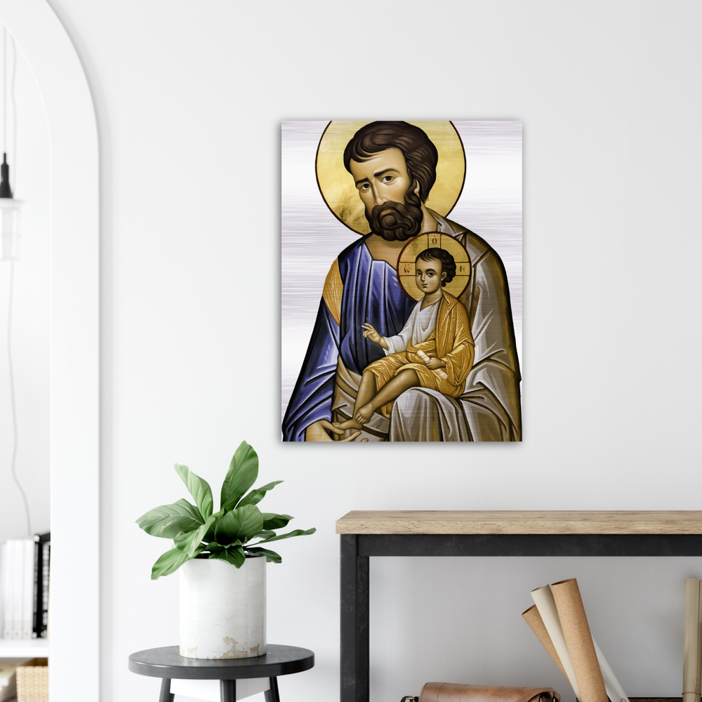 Saint Joseph and Divine Child - Brushed #Aluminum #Icon #MetallicICon #AluminumIcon