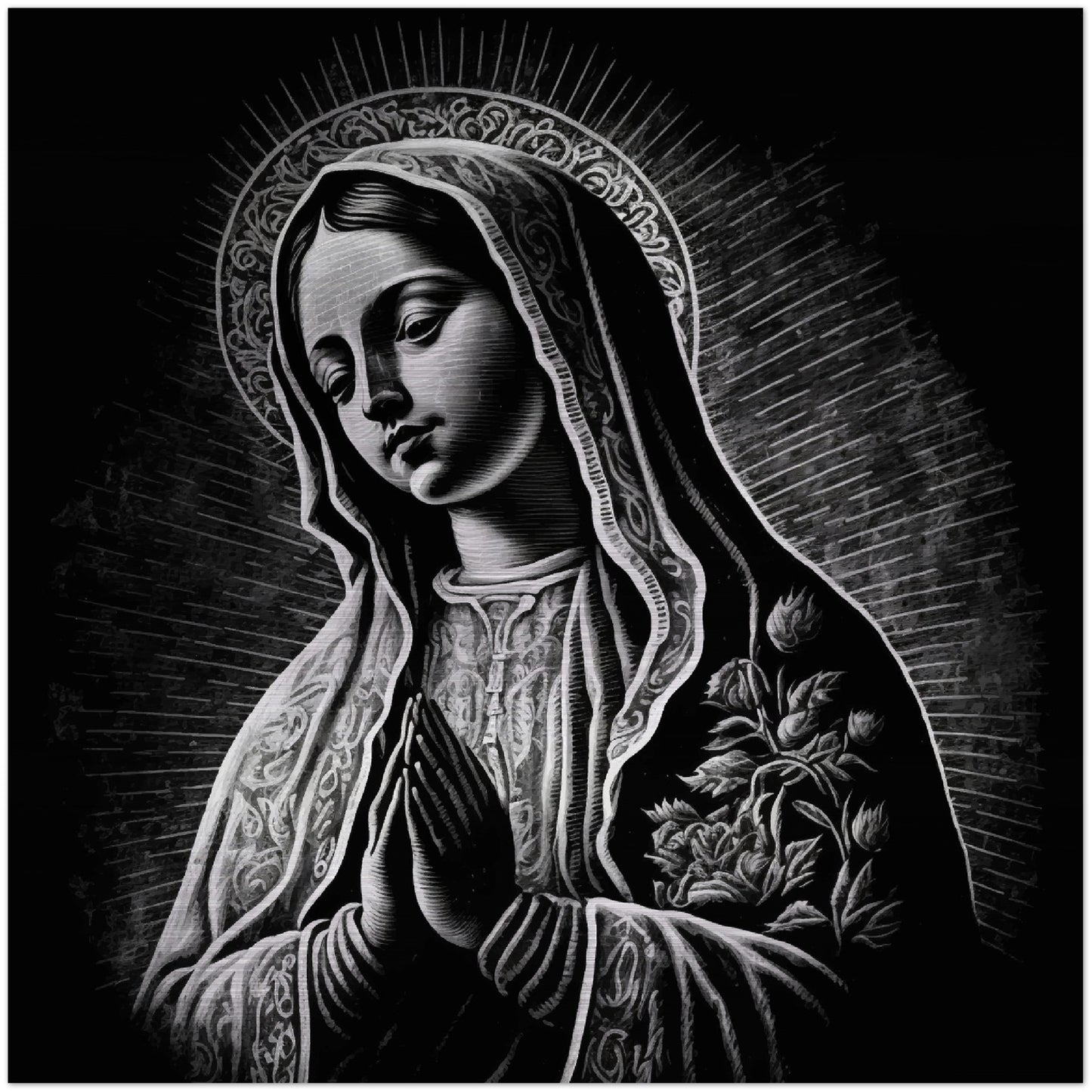 Virgin of Guadalupe, Mother of the Americas + Brushed Aluminum Icon