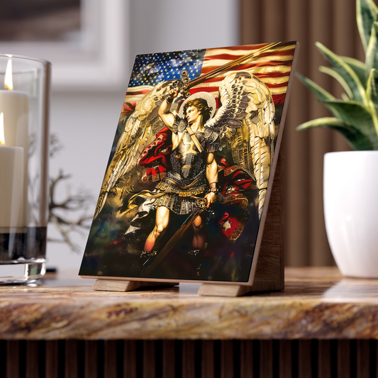 USA Consecration to St. Michael the Archangel Ceramic Icon Tile Size 6" × 8"