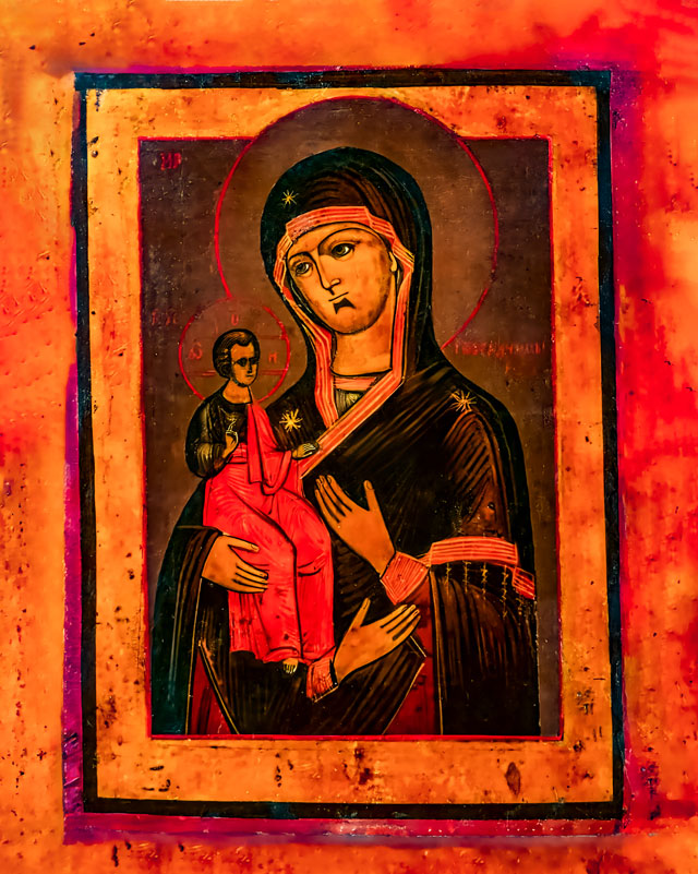 The Icon of the Mother of God “Of the Three Hands” on FSC-Certified Birch Wood – Rustic Wall Art