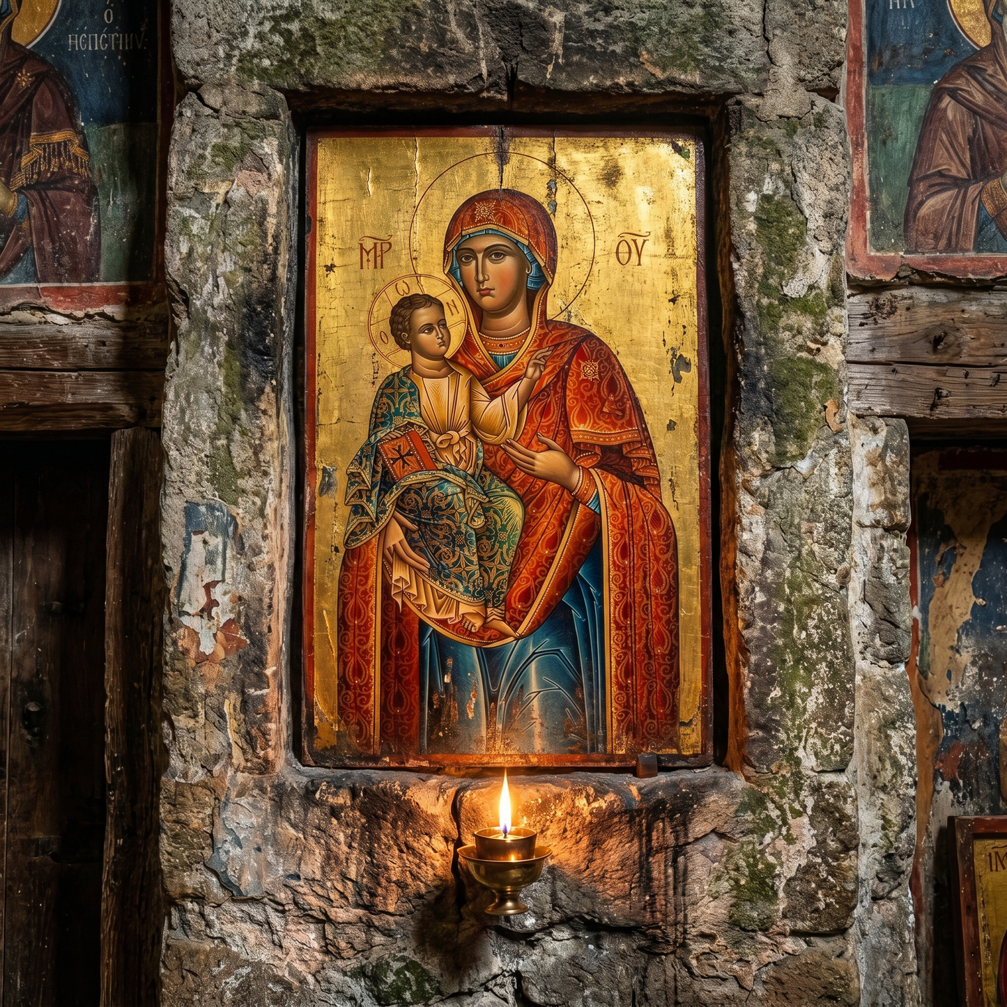 Our Lady of Tenderness (Theotokos & Christ Child) Icon on Brushed Aluminum Plaque – Byzantine Marian Devotion Art